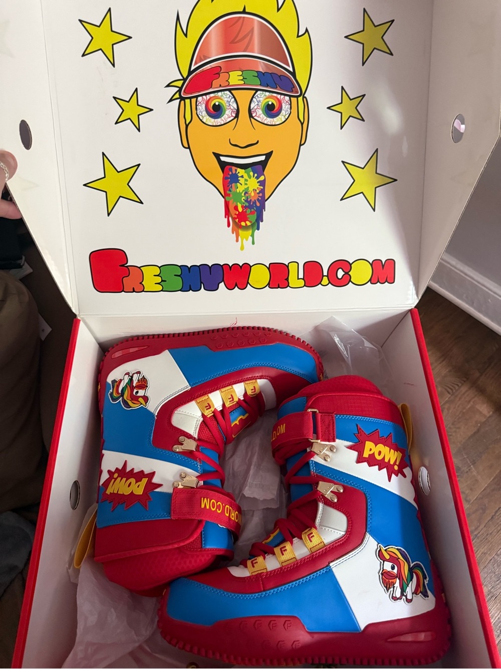 freshyworld Red Blue White Comic-Style Rain & Snow Boots